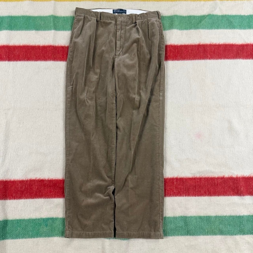 Vintage Polo Ralph Lauren Corduroy Pleated Andrew Pant Trousers 36x32 fit 34X34